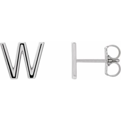 14K White Single Initial W Earring